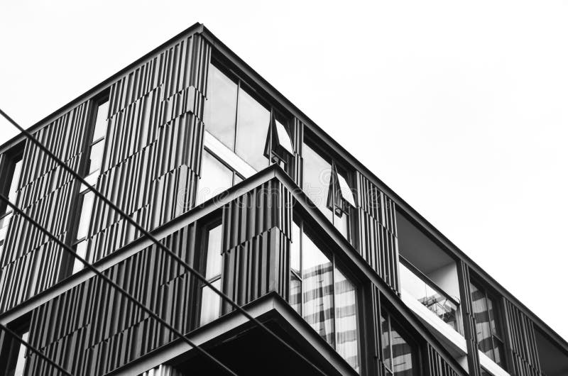 Abstract fragment of modern architecture, walls made of glass and steel. back and white