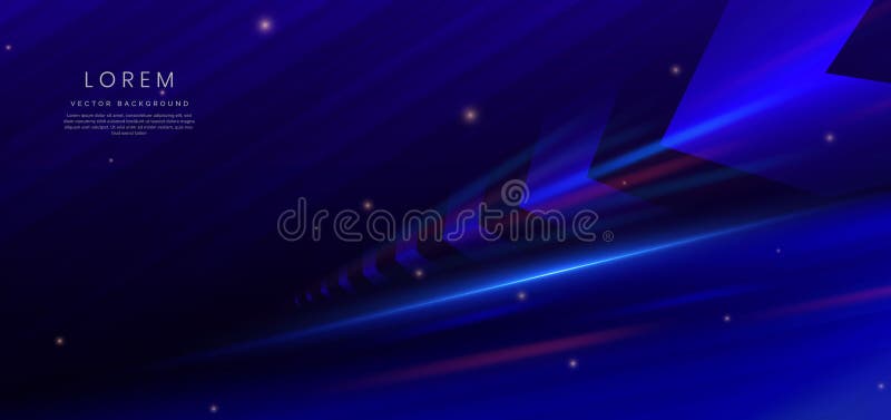 Abstract futuristic arrow glowing neon blue with speed motion moving on dark blue background stock illustration