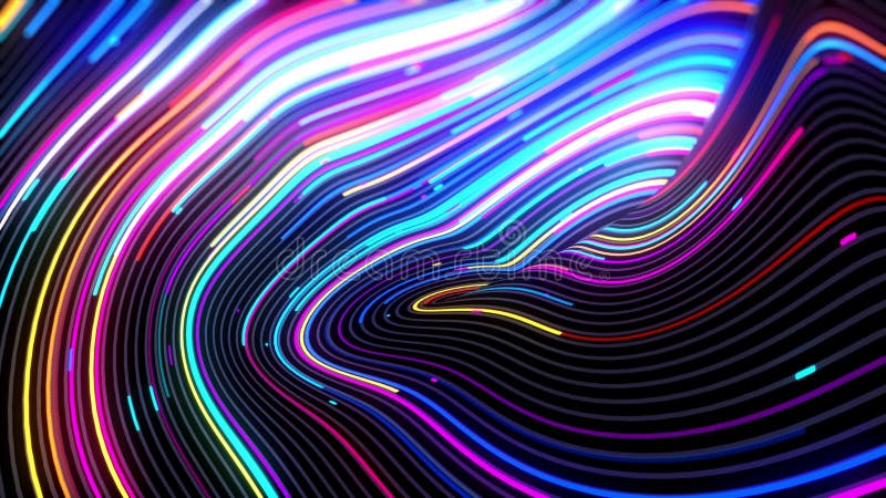 Abstract Futuristic Art Motion Blue Purple Yellow Colorful Curly Wave Flowing Dots And Lines Particles Background 3d