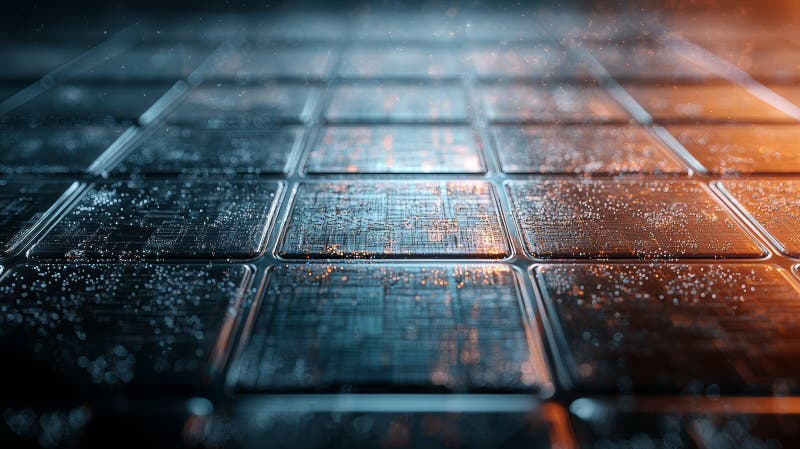 Abstract futuristic background of glowing blue and orange squares. Perfect for tech and sci-fi projects stock illustration