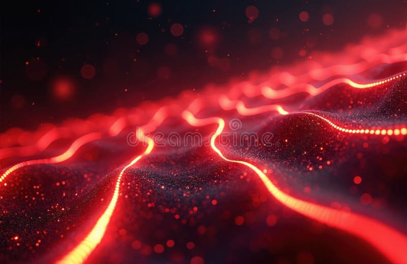 Abstract futuristic background shows red glowing neon moving high speed wave lines, bokeh lights. Data transfer concept wallpaper royalty free illustration