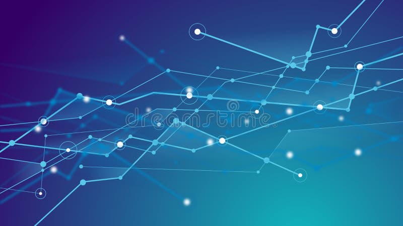 Abstract futuristic blockchain blue blurred background. Connected dots with polygonal shapes. Vector design digital texture vector illustration