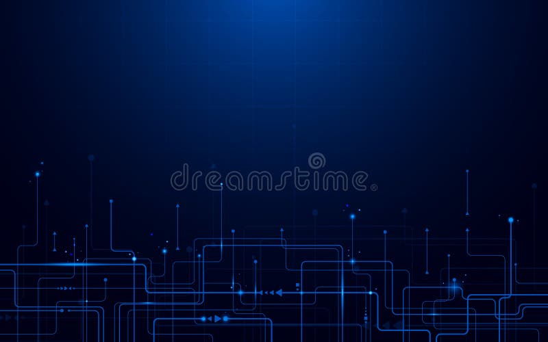 Abstract futuristic circuit board and Hi-tech digital technology concept. Dark blue background.