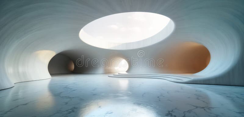 Abstract futuristic concrete architecture design. Stylish flowing curves. Modern building design. Empty interior space with royalty free illustration