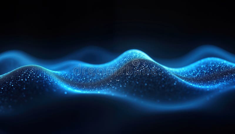 Abstract futuristic design. Smooth flowing lines. Glowing blue edges on dark background. Modern tech illustration. Wave-like stock illustration