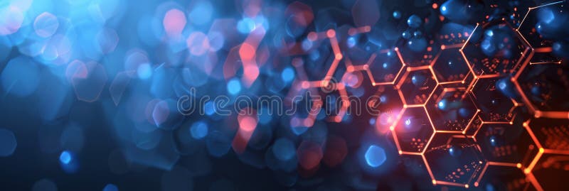 Abstract Futuristic Digital Blockchain Network with Hexagonal Grid and Light Particles. Digital blockchain network shown as vibrant, abstract, with glowing hexagonal grid and light particles AI generated