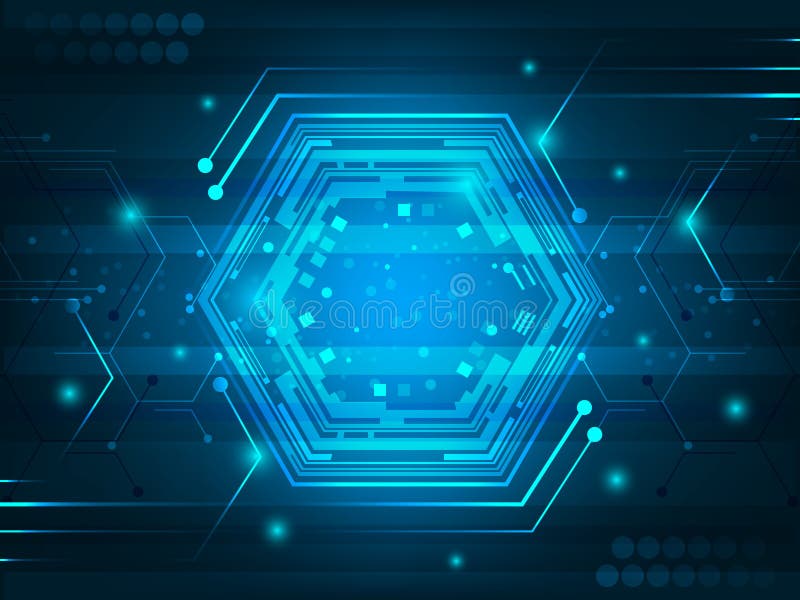 Abstract futuristic digital innovation background with circuit board, hexagon, shiny effect and glitter. stock illustration Abstract futuristic digital innovation background with circuit board, hexagon, shiny effect and glitter. stock illustration