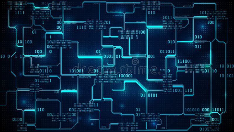 Abstract electronic circuit board binary code, neural network and big data - artificial intelligence, matrix background with digit vector illustration