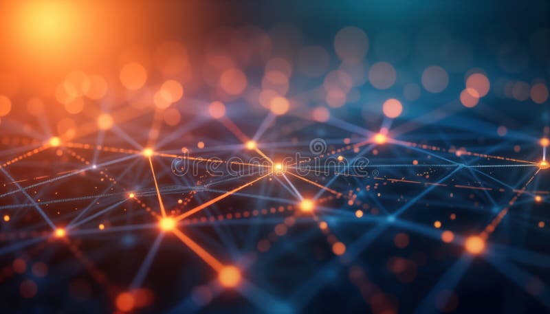 Abstract futuristic illustration of network communication. Interconnected lines, glowing data streams. Dynamic, modern royalty free illustration