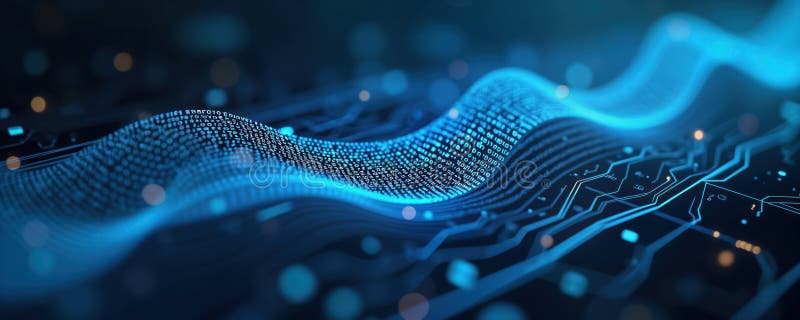 Abstract futuristic image of blue digital data stream with binary code flowing. High-tech concept of information tech. Cybernetic royalty free illustration