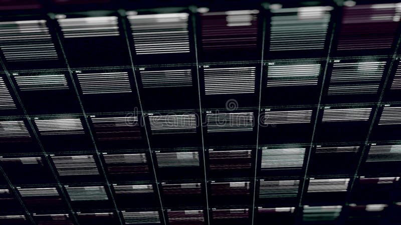 Abstract futuristic interface with switching and changing indicators of command center computer. Animation. Processing royalty free illustration