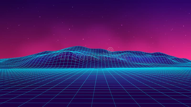 Abstract futuristic landscape 1980s style. Vector illustration 80s party background. 80s Retro Sci-Fi background. royalty free illustration