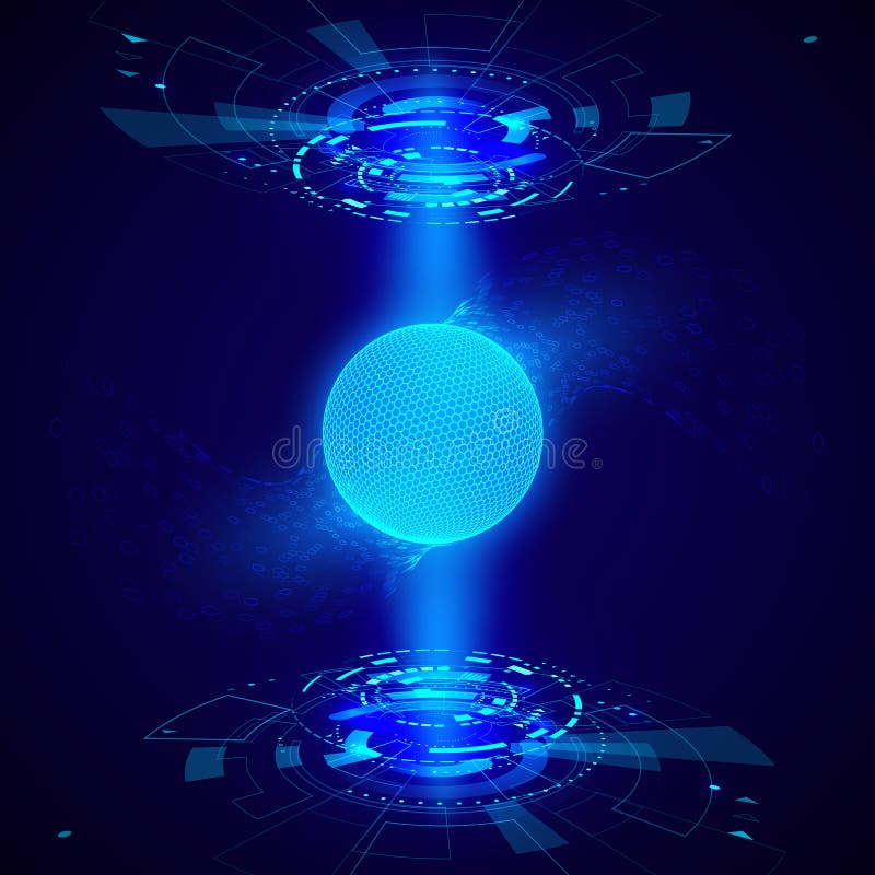 Abstract futuristic object HUD element. 3D hologram display consist of sphere of global net. Science and technology. Vector