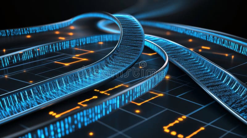 An abstract, futuristic scene with glowing blue accents and dynamic lines conveys a sense of dynamism and innovation royalty free stock photo