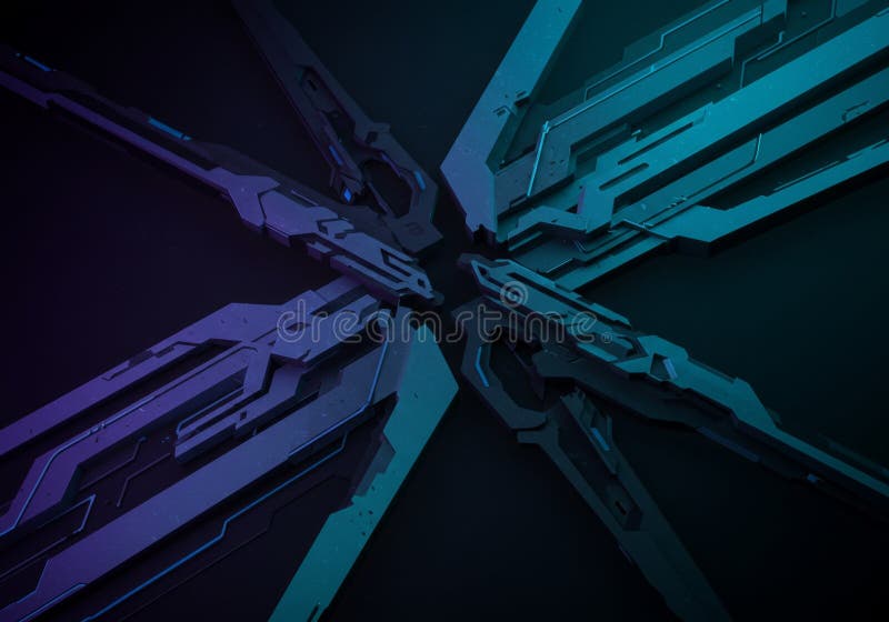 Abstract Futuristic X-Shaped Design with Neon Blue and Purple Glow vector illustration