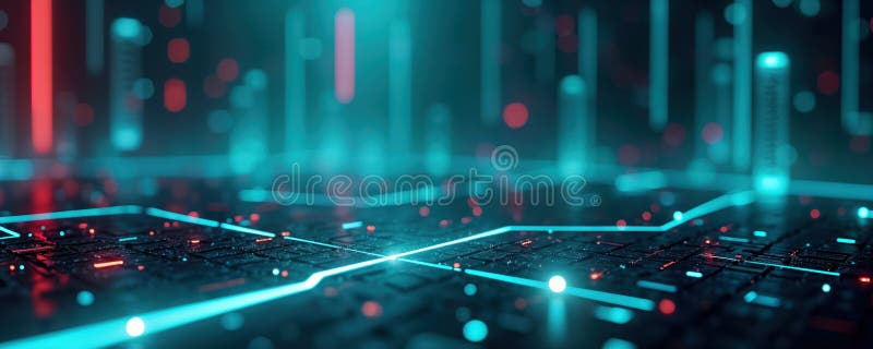 Abstract futuristic tech background with glowing lines. Colorful light pattern. Complex digital network structure. Glowing fiber stock illustration