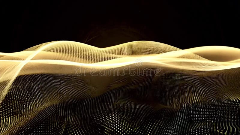 Abstract futuristic technology background. 3D golden flowing wave dots lines on black. Digital data structure texture royalty free illustration