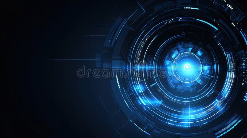 Context abstract de tehnologie futuristă cu modele circulare strălucitoare și efecte de lumină albastră royalty free stock photos