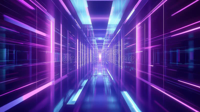 Abstract neon tunnel light data stream technology royalty free illustration