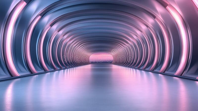 Abstract futuristic tunnel with glowing pink and blue light vector illustration