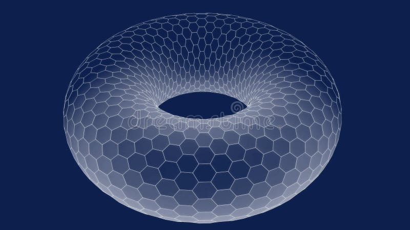 Abstract futuristic wireframe torus shape with grid on blue. Concept for technology and science. royalty free illustration