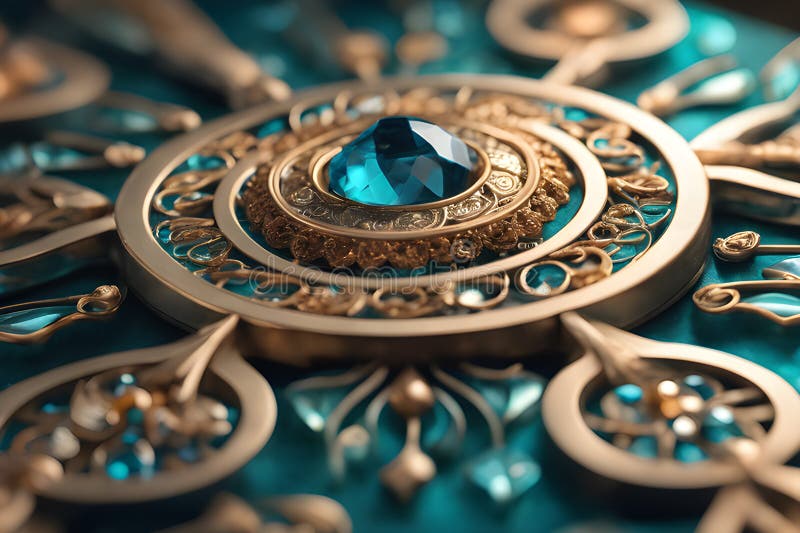 Abstract of gems art pattern. Blue and Gold tone. royalty free illustration