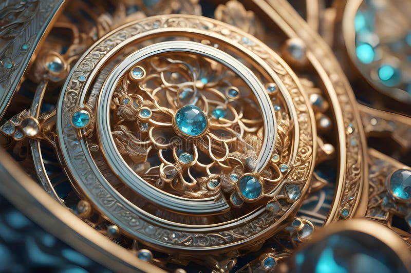 Abstract of gems art pattern. Blue and Gold tone. royalty free illustration