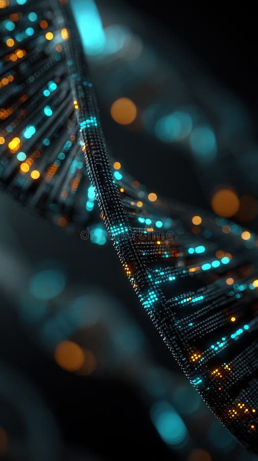 Abstract genetic code sequence glowing, futuristic DNA strand, biotechnology, digital science royalty free illustration