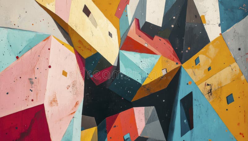 Vibrant Abstract Geometric Wall Art with Pink, Red, and Blue Hues royalty free illustration