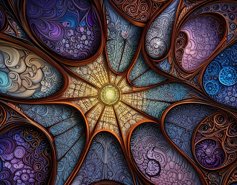 Abstract and geometric art piece inspired by the Mandelbrot set with colorful and intricate patterns, Generative AI stock illustration