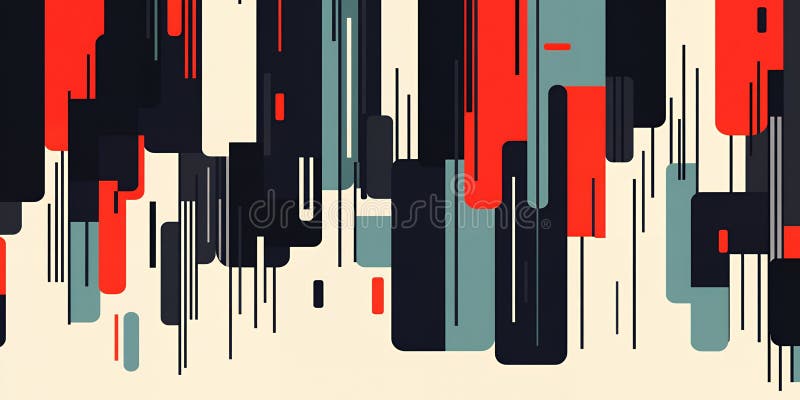 Abstract Geometric Art Red Black and Teal Shapes Lines and Dynamic Composition stock illustration