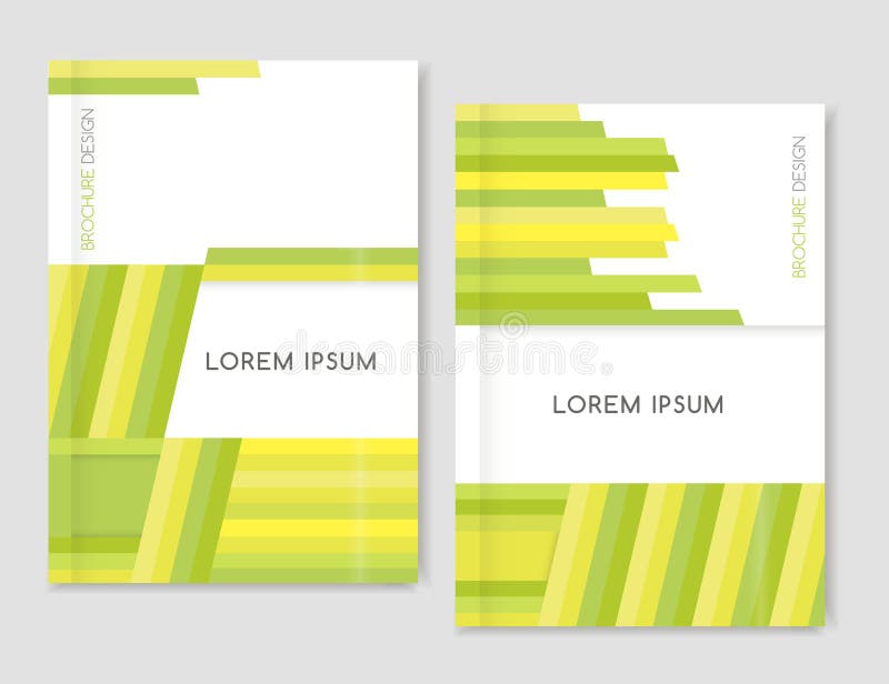 Abstract geometric background. Cover design for Brochure leaflet flyer. Yellow, green, light green diagonal lines. A4 size.