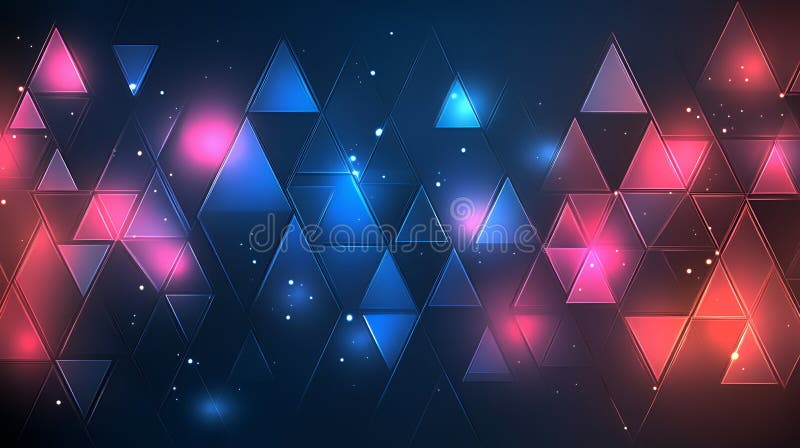 Abstract Geometric Background with Glowing Triangles and Pink Blue Lights royalty free illustration