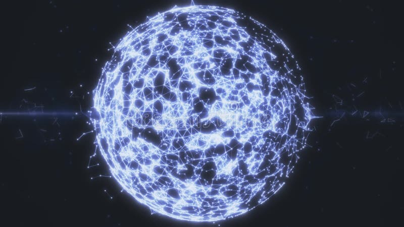 Abstract geometric background with moving lines, dots and triangles. Plexus fantasy abstract technology. Sphere, globe vector illustration