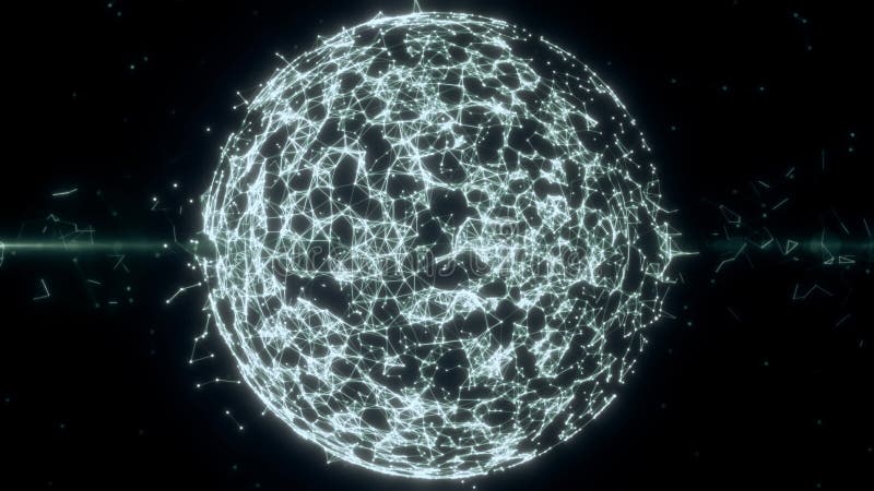 Abstract geometric background with moving lines, dots and triangles. Plexus fantasy abstract technology. Sphere, globe royalty free illustration