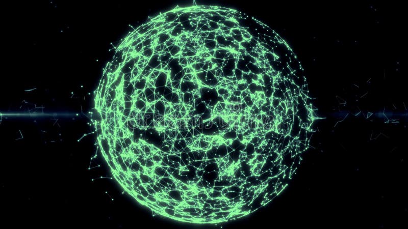 Abstract geometric background with moving lines, dots and triangles. Plexus fantasy abstract technology. Sphere, globe stock illustration