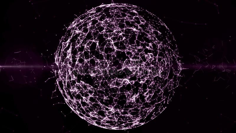 Abstract geometric background with moving lines, dots and triangles. Sphere, globe and space in the form of a plexus stock illustration