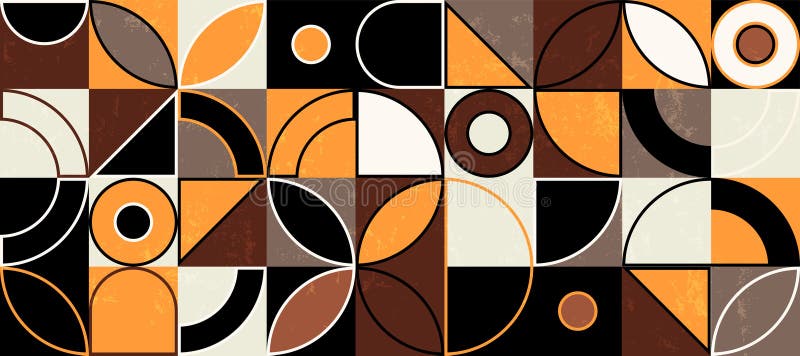 abstract geometric background pattern, retro style, with circles, semicircle, squares, lines, paint strokes and splashes