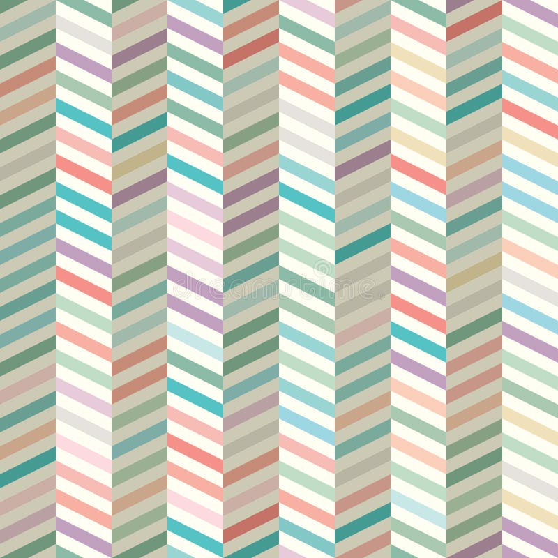 Abstract geometric background with slanted zigzag stripes of different colors. Seamless vector pattern. Calm pastel colors. Retro stock illustration