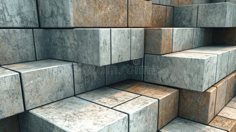 Abstract geometric background of stacked stone cubes. stock illustration