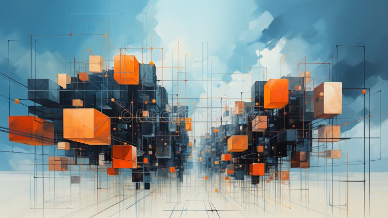 Abstract geometric on blue clouds background image stock illustration.