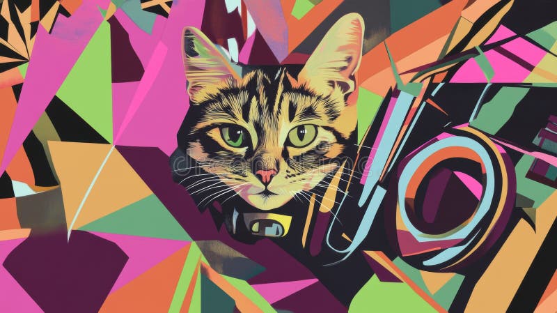 Abstract Geometric Cat vector illustration