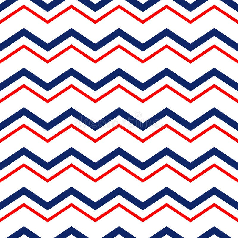 Abstract geometric chevron seamless pattern in blue red and white, vector royalty free illustration