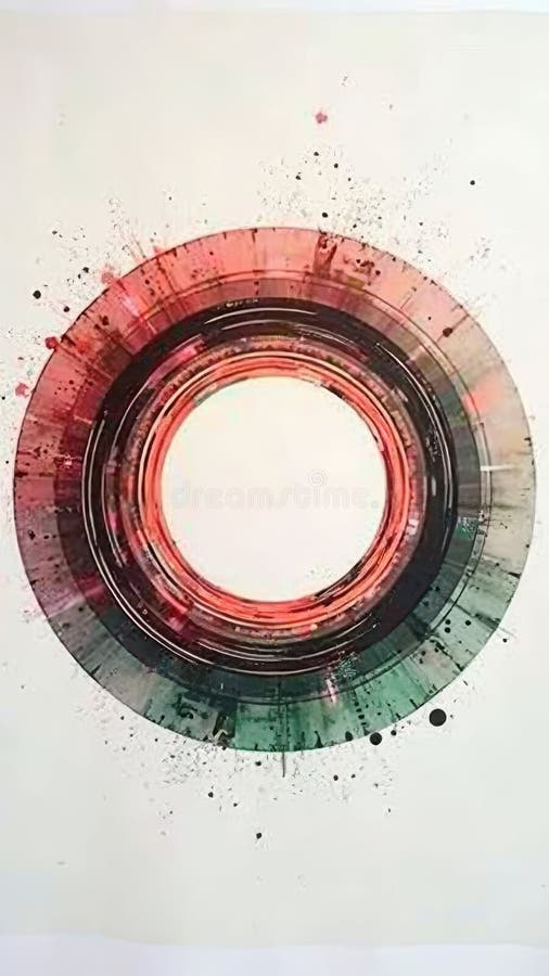 Abstract geometric circular design with vibrant colors and dynamic splatter effects vector illustration