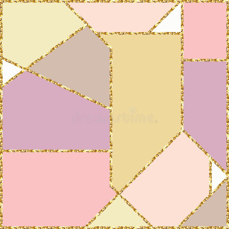 Abstract geometric colorful background with gold glitter texture.