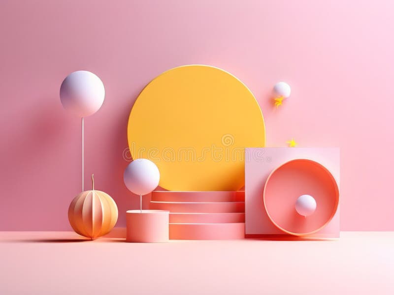 Abstract geometric composition with shapes, forms, pastel background. 3d illustration vector illustration