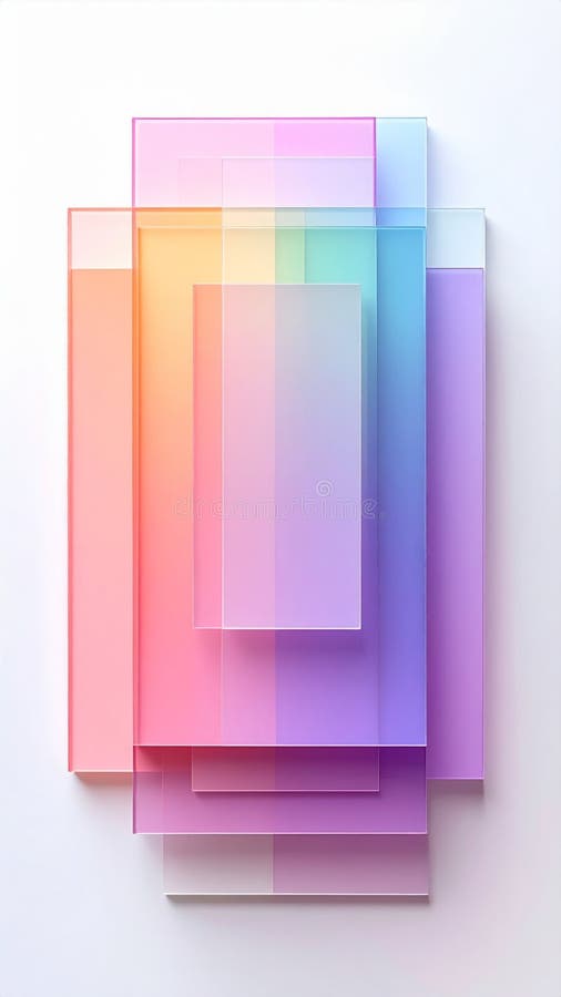 Abstract Geometric Composition of Translucent Rectangles with Gradient Rainbow Colors