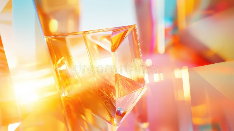 Abstract glass cubes reflecting bright warm light vector illustration
