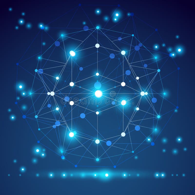 Abstract geometric 3D mesh object, modern digital royalty free illustration