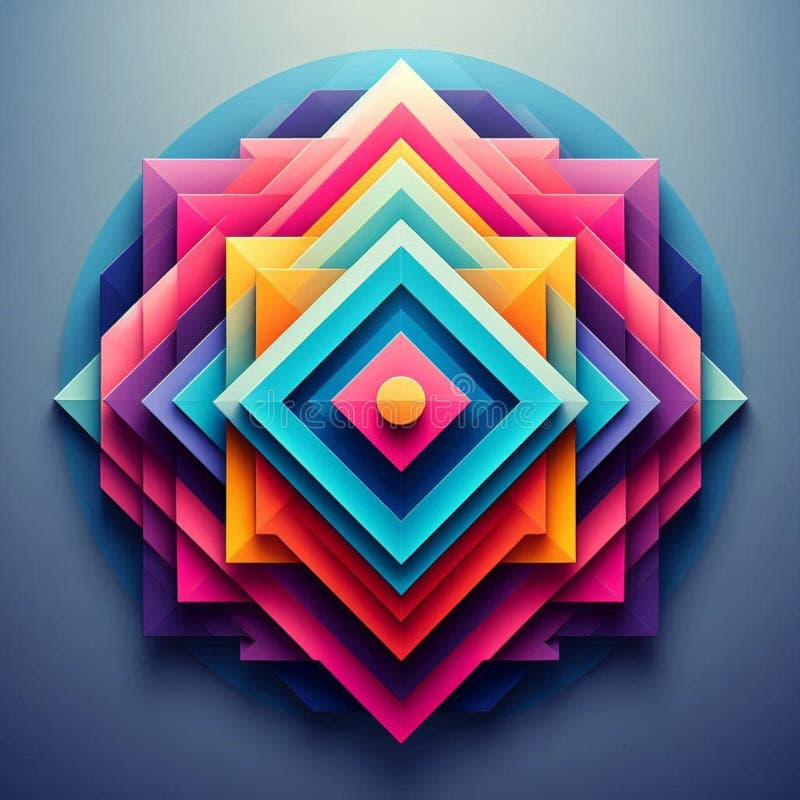 Dynamic arrangement of colorful squares in an abstract geometric design stock illustration